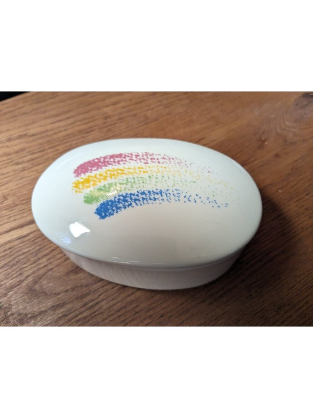 Rainbow Lid Trinket Oval Dish Teleflora Made In Japan Vintage 1980s